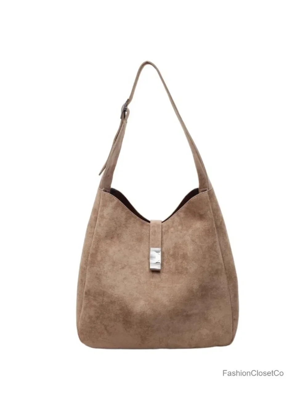 Vintage Suede Slouchy Hobo Shoulder Bag with Zippered Pouch